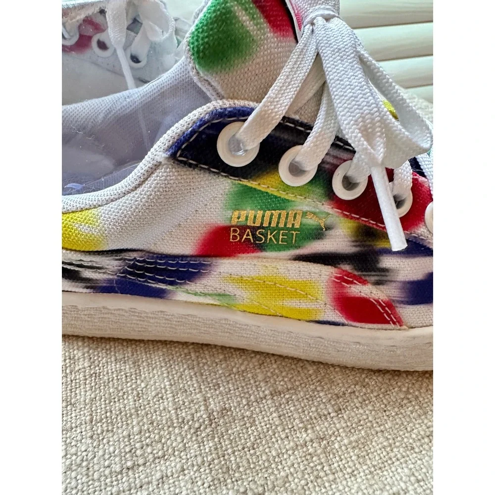 Puma Basket Canvas Multi-Color Paint Splatter Sneakers White Womens 6.5 US